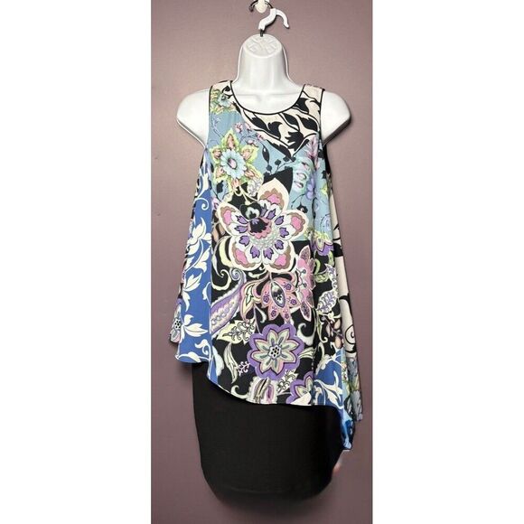 Joseph Ribkoff Floral Chiffon Overlay Dress Size 4 Black Pink Cocktail 191604 - Picture 3 of 10